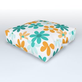 Mid Century Multicolor Abstract Floral Pattern - Orange and light green Outdoor Floor Cushion