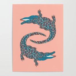 Crocodiles (Pink and Teal Palette) Poster