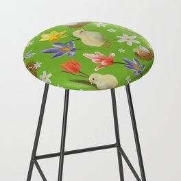 Colorful pattern with easter chicks, easter nests, tulips, daffodils, crocuses, wood anemones Bar Stool