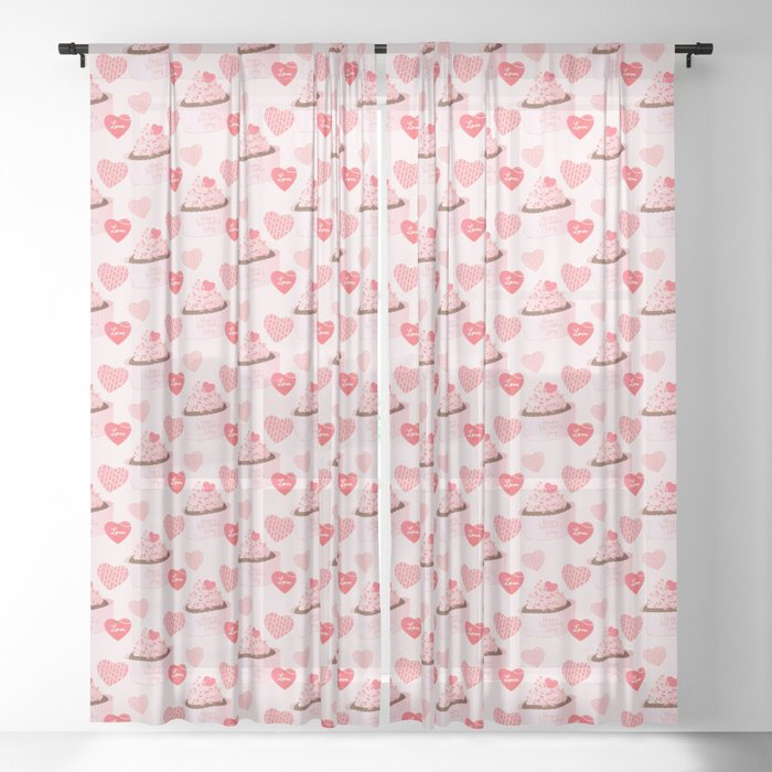 Valentine's Day Cupcakes Pattern Sheer Curtain