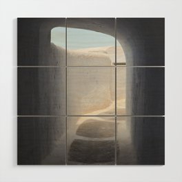 Pyrgos, Santorini | Greek tunnel inside a white building  Wood Wall Art