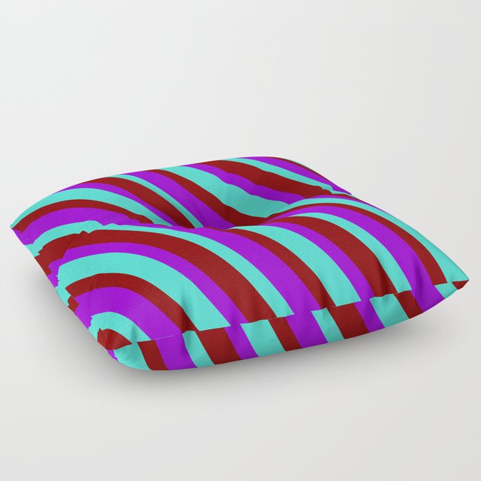 Dark Violet, Turquoise & Maroon Colored Lines/Stripes Pattern Floor Pillow