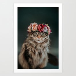 Cat in Flower Crown 2 Art Print