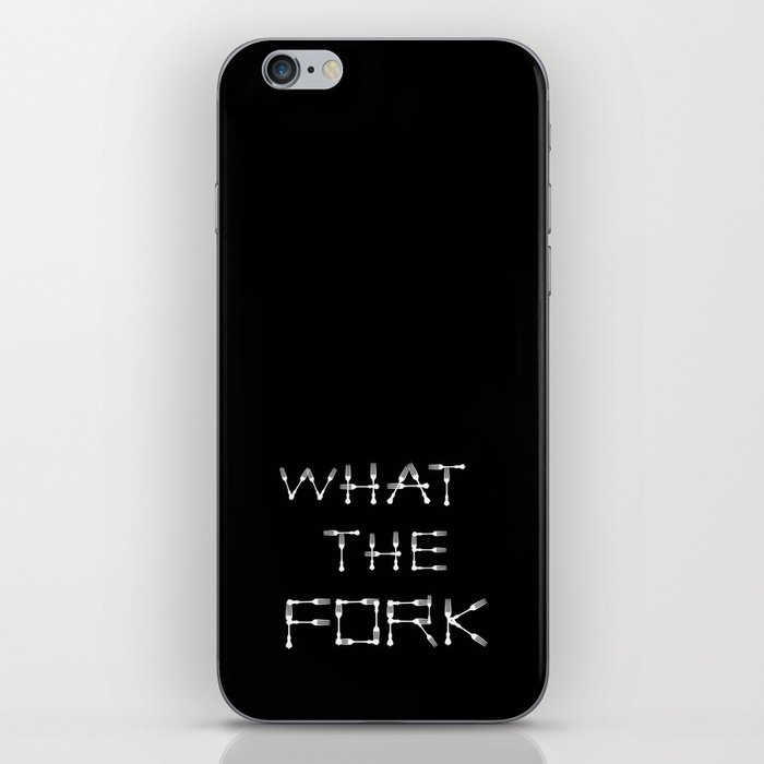 WHAT THE FORK design using fork images to create letters black background iPhone Skin