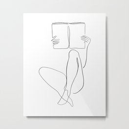 Reading Naked n.2 Metal Print | Digital, Lines, Black   White, Female, Figure, Love, Nude, Feminine, Erotic, Drawing 