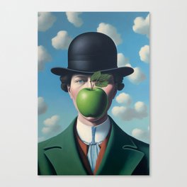 A female "Son of Man" by Rene Magritte, with bowler hat and apple Canvas Print