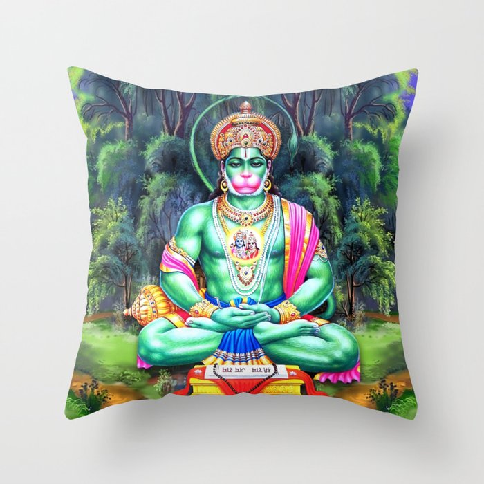 Lord Hanuman Meditating In Forest Throw Pillow