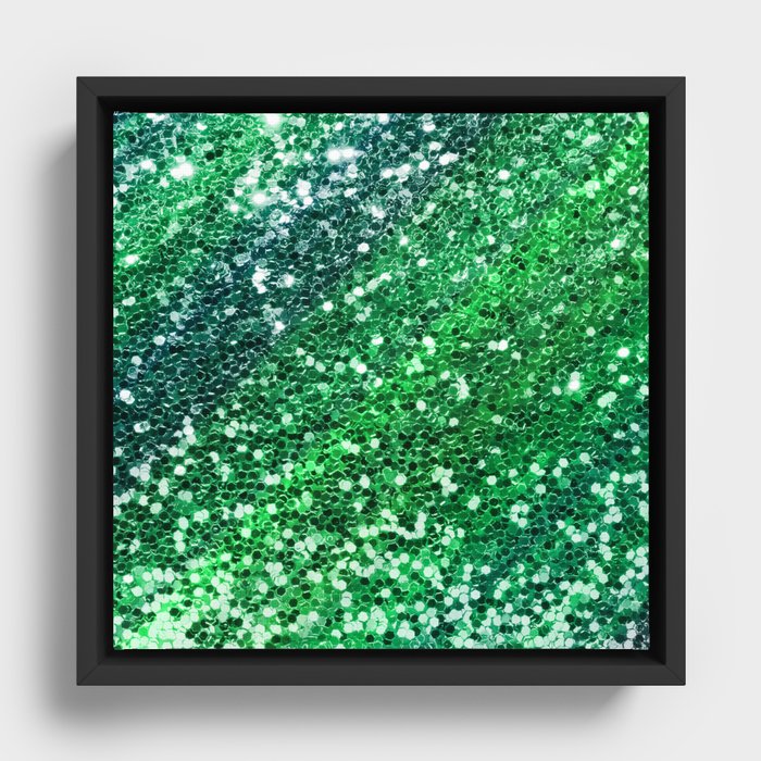 Glitter Sparkling Green Feminine Beautiful Pattern Framed Canvas