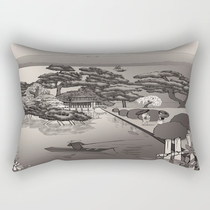 Japan Mural - Sepia Color Rectangular Pillow