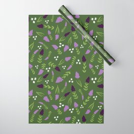 Allover Print of Lilacs with Sage & White on a Green Background Wrapping Paper