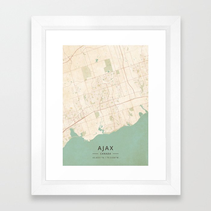 Ajax, Canada - Vintage Map Framed Art Print