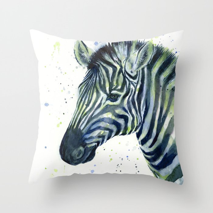 Zebra Watercolor Blue Green Animal Throw Pillow
