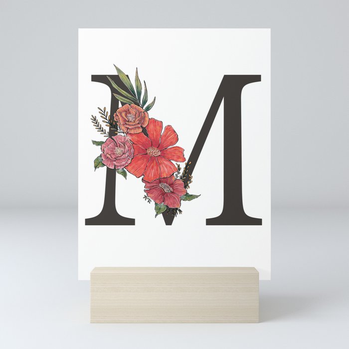 Monogram Letter M with Flowers Mini Art Print