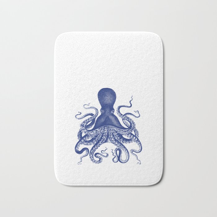 Octopus Print Navy Bluer by Zouzounio Art Bath Mat