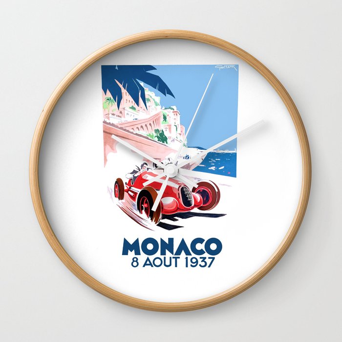 1937 MONACO Grand Prix Racing Poster Wall Clock