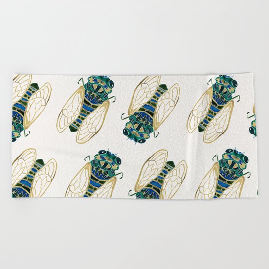 Green & Gold Cicada Beach Towel