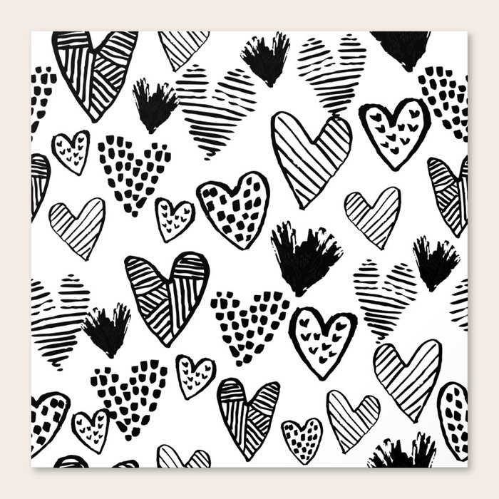 Hearts Black And White Hand Drawn Minimal Love Valentines Day Pattern Gifts Decor Canvas Print By Charlottewinter Society6