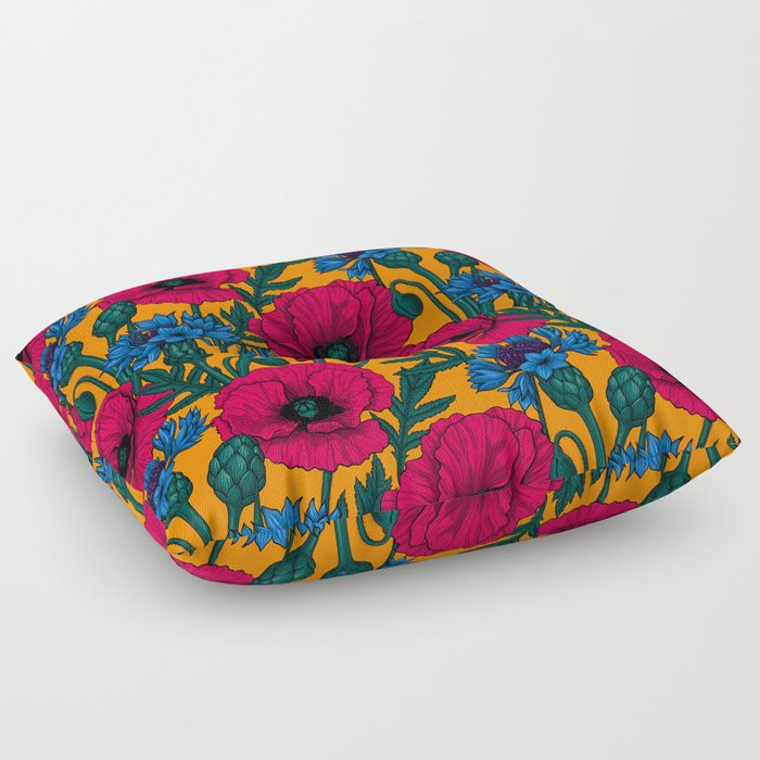 Red poppies and blue cornflowers Floor Pillow