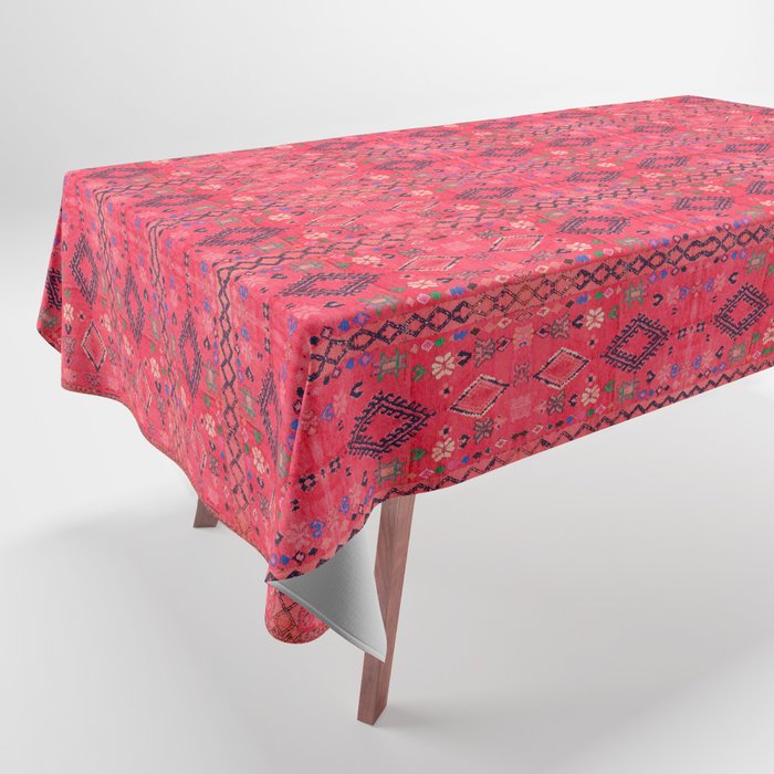N288 - Boho Oriental Pink Oriental Traditional Moroccan Fabric Texture Tablecloth