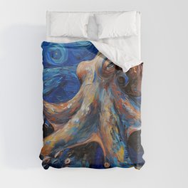 Octopus underwater starry night Duvet Cover