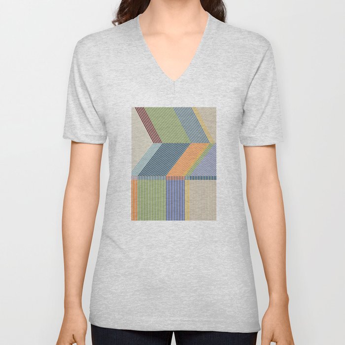 Linear Bauhaus Pattern 2 V Neck T Shirt