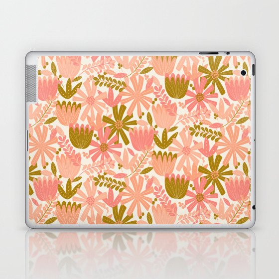 Friendship Floral Pattern Pink Green Laptop & iPad Skin