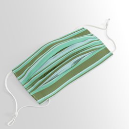 [ Thumbnail: Aquamarine, Dark Olive Green, and Powder Blue Colored Stripes/Lines Pattern Face Mask ]