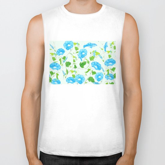 blue morning glory pattern Biker Tank