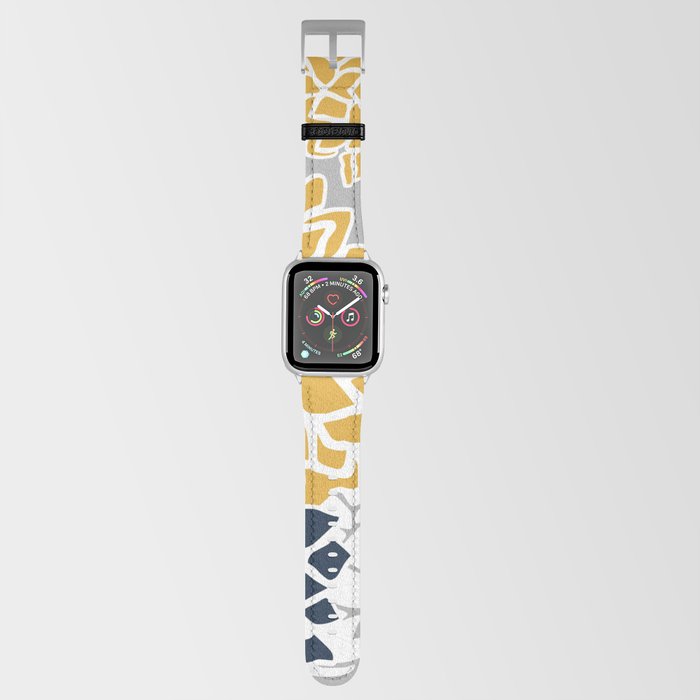 Flower Blooms, Yellow, Grey, Navy Apple Watch Band