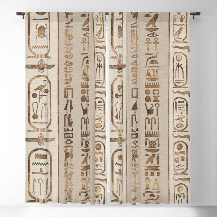 Egyptian hieroglyphs Pastel Gold Blackout Curtain