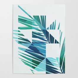 Geometric Palm Leave - blue & green Poster
