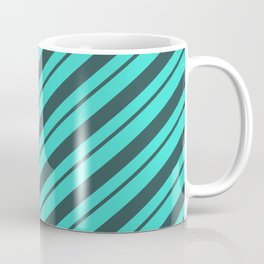 [ Thumbnail: Dark Slate Gray & Turquoise Colored Stripes Pattern Coffee Mug ]