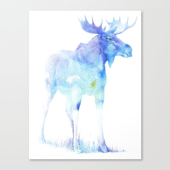 Blue Watercolor Moose Canvas Print