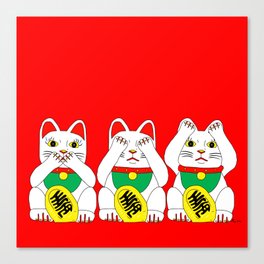 Three Wise Lucky Cats on Red Canvas Print