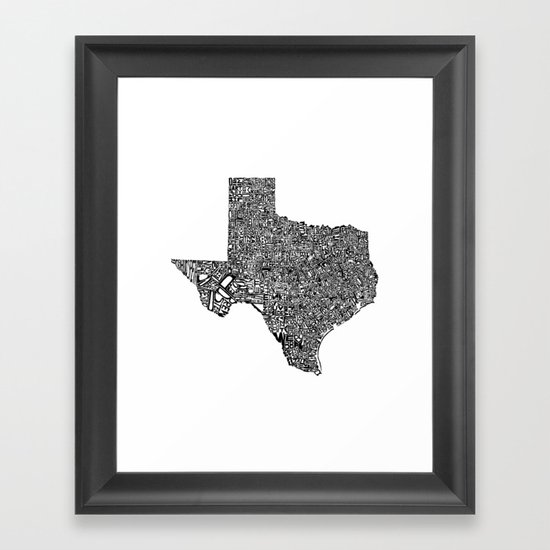 Typographic Texas Framed Art Print