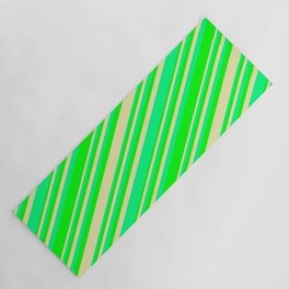 [ Thumbnail: Green, Lime, and Pale Goldenrod Colored Pattern of Stripes Yoga Mat ]