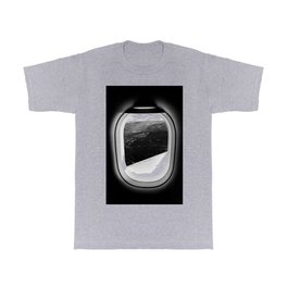 Window Seat // Scenic Mountain View from Airplane Wing // Snowcapped Landscape Photography T Shirt | Climber Snowcapped, Climbing Rock Climb, Landscape Pictures, Snowboarding Ski, Black And White B W, Season Picture Vibes, Photo, Mountain Mountains, Range Summit Ridge, Abstractmountains 