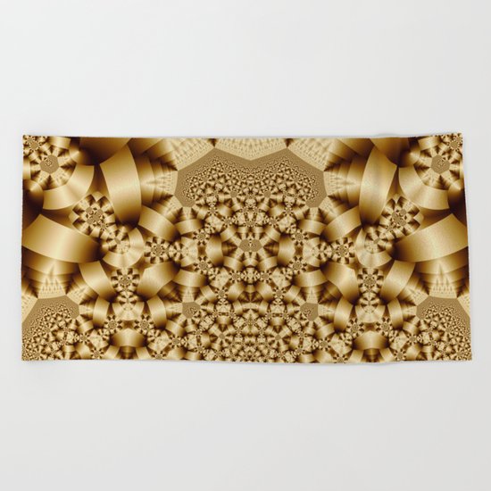 Golden shapes and patetrns in 3-D Beach Towel
