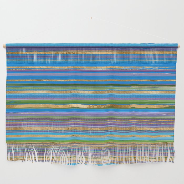 Brush Lines and Strokes - Blue Green and gold Wall Hanging