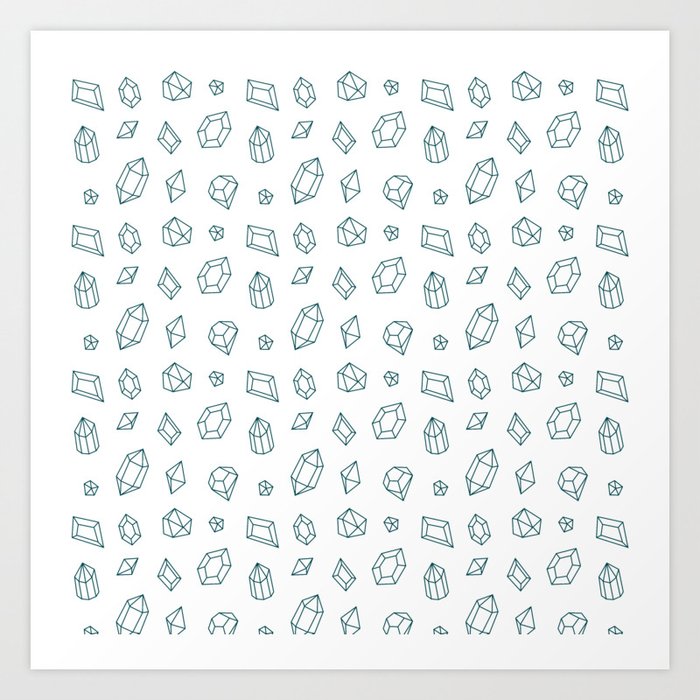 Teal Blue Gems Pattern Art Print