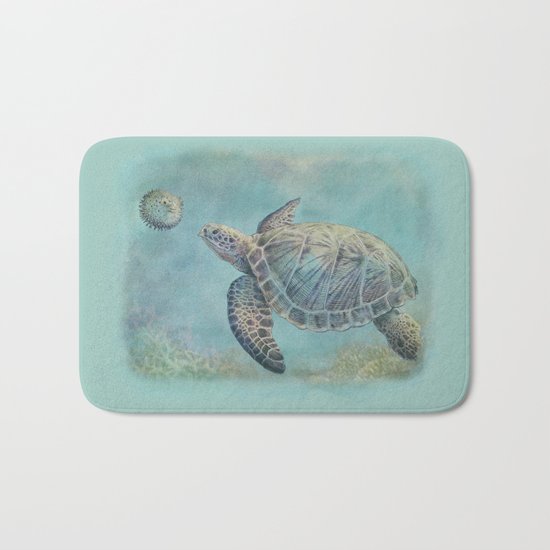 A Curious Friend (sea turtle variation) Bath Mat