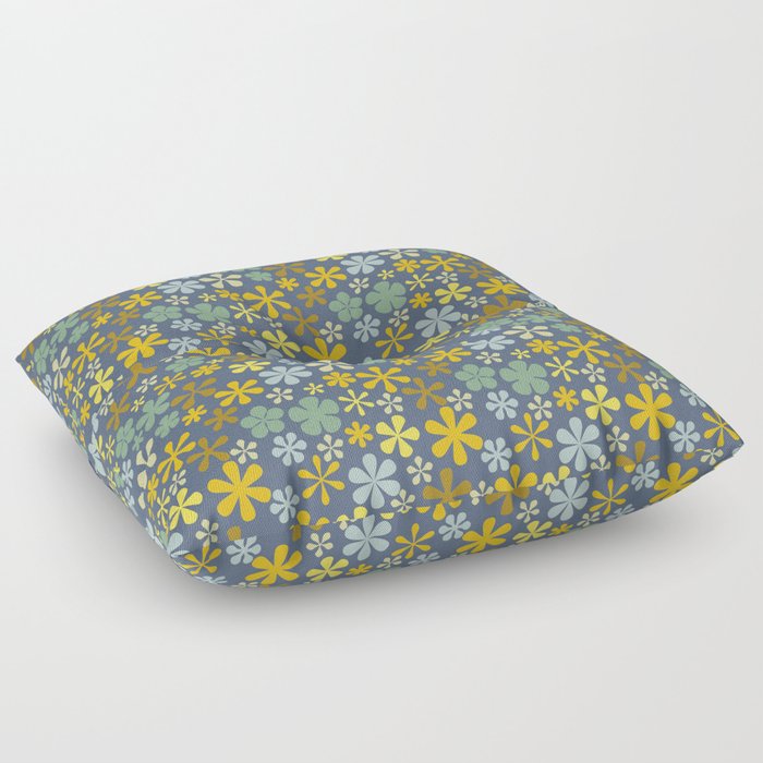 lemon yellow and blue grey eclectic daisy print ditsy florets Floor Pillow