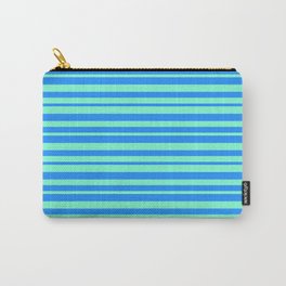 [ Thumbnail: Aquamarine and Blue Colored Pattern of Stripes Carry-All Pouch ]