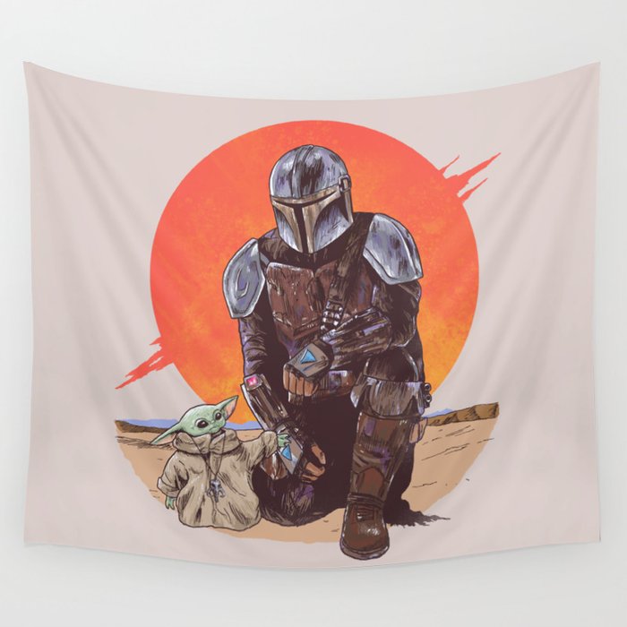 "The Mandalorian and The Child" by Hillary White Wall Tapestry