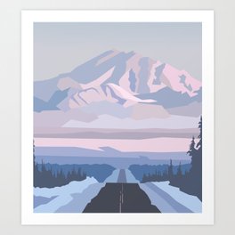 On the way to snowy mountain, minimalism in nature. Art Print