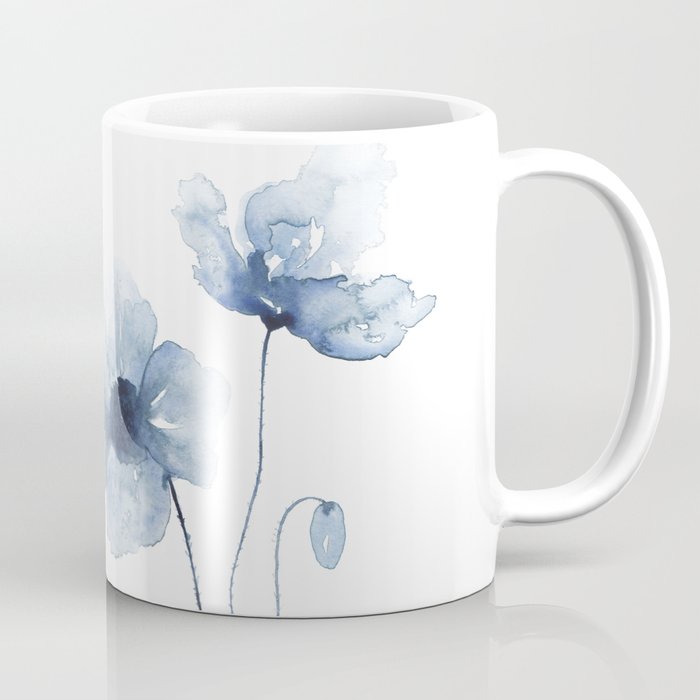 Blue Watercolor Poppies Coffee Mug