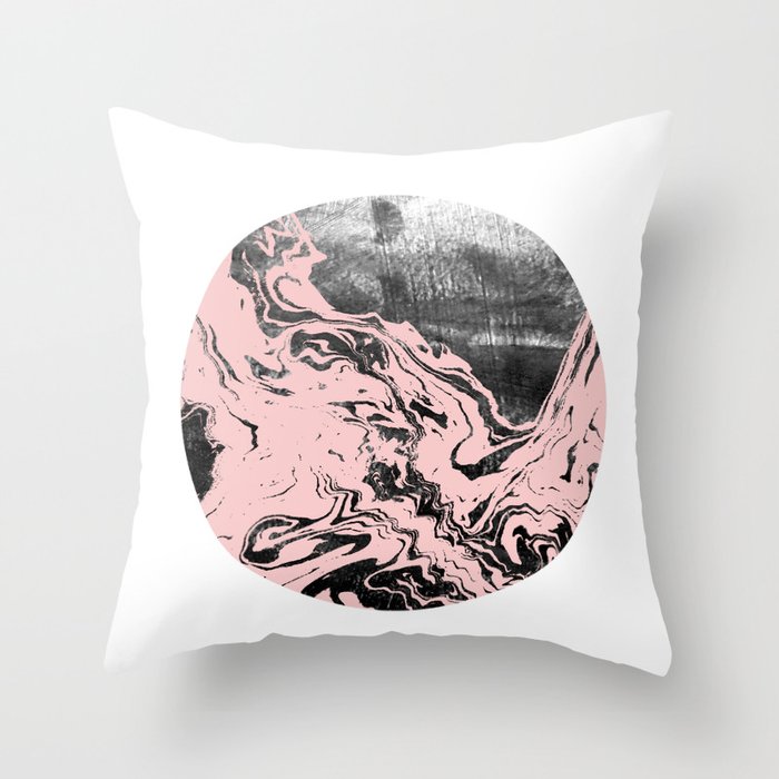 Kennett - abstract marble pink pastel painting boho urban city bklyn black and white modern minimal Throw Pillow