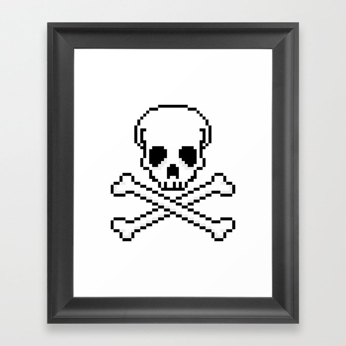 Pixel Skull And Crossbones. Framed Art Print