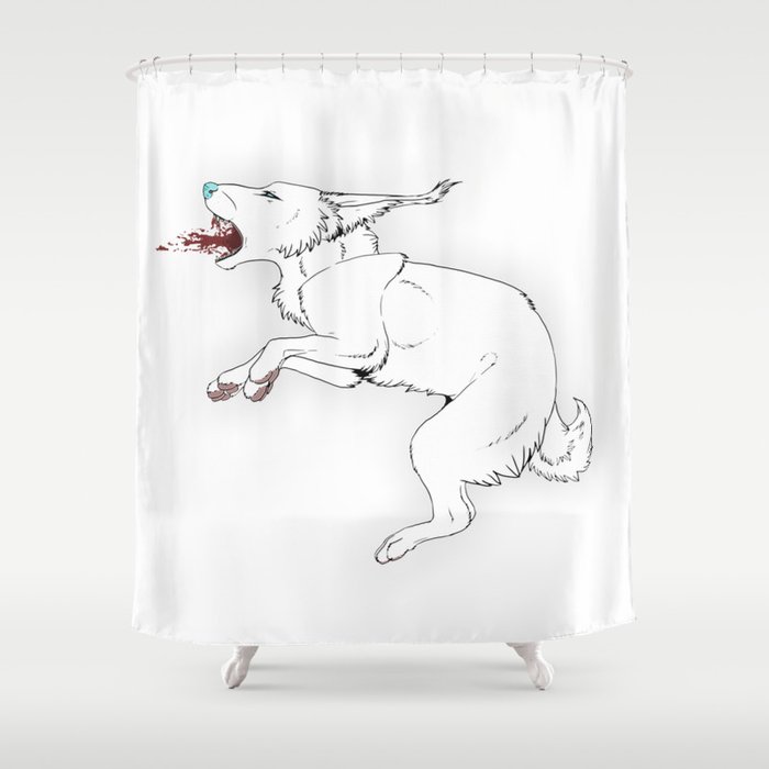 Wolfie does the jump Shower Curtain