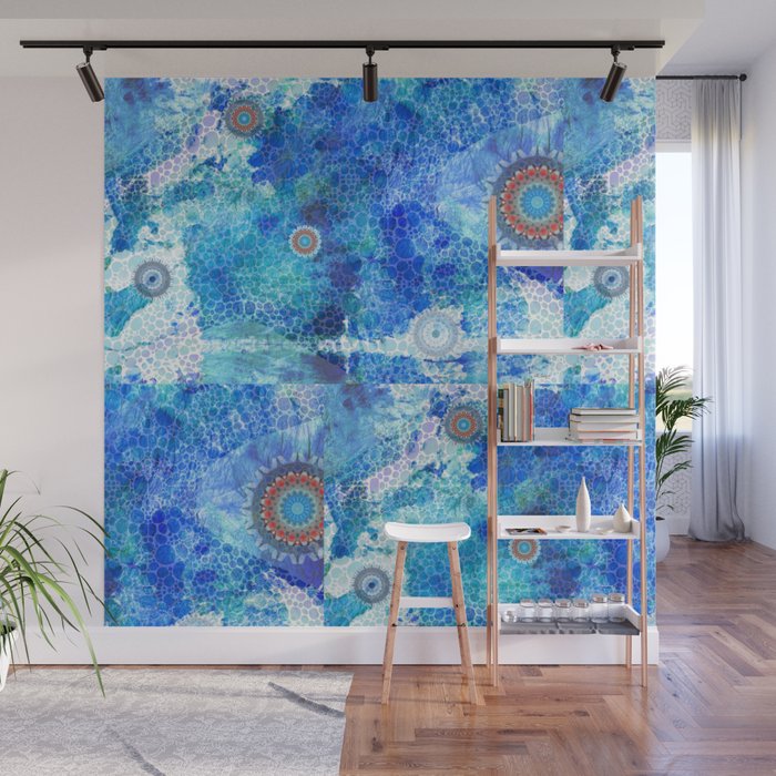 Finding Red Colorful Blue Abstract Art Wall Mural